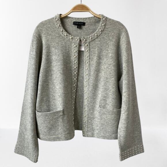 Ann Taylor Sweaters - Ann Taylor Pearlized Trim Lady Jacket Cardigan Sweater Women XL Gray Old Money